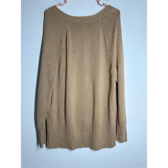 Old Navy Womens Cotton Blend Sweater Tan Long Sleeve V Neck Knit Sz L See Notes - Picture 3 of 12